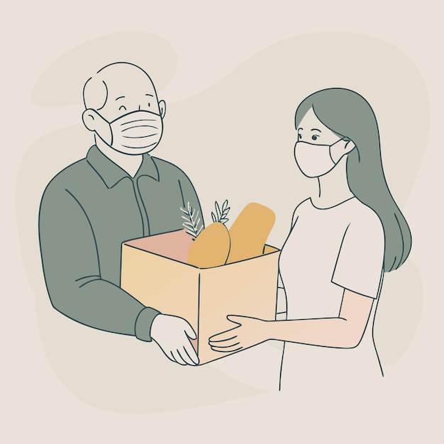 Vector a man and a woman are holding a box with the words  the man is holding a box of eggs