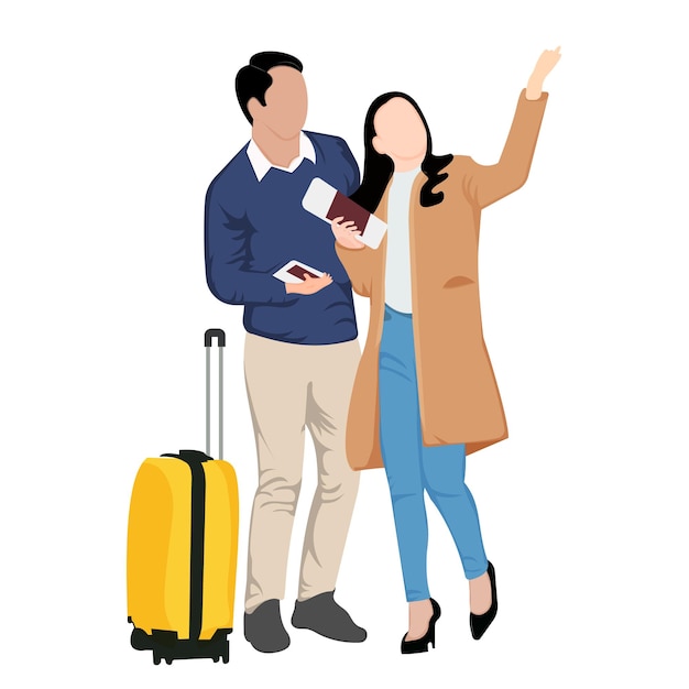 Vector a man and woman are standing with a travel suitcase traveling concept vector illustration