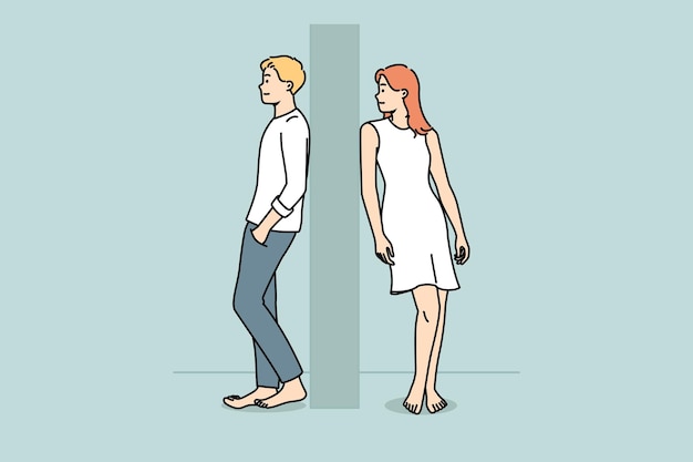 Vector man and woman separated by wall