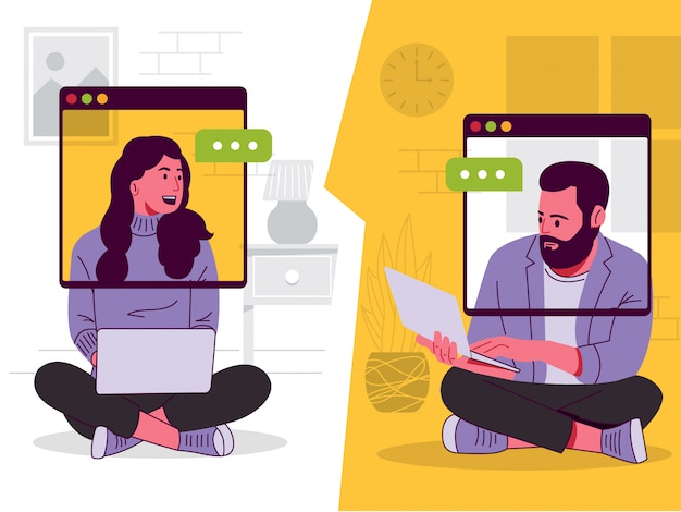 Man and women online meeting   illustration