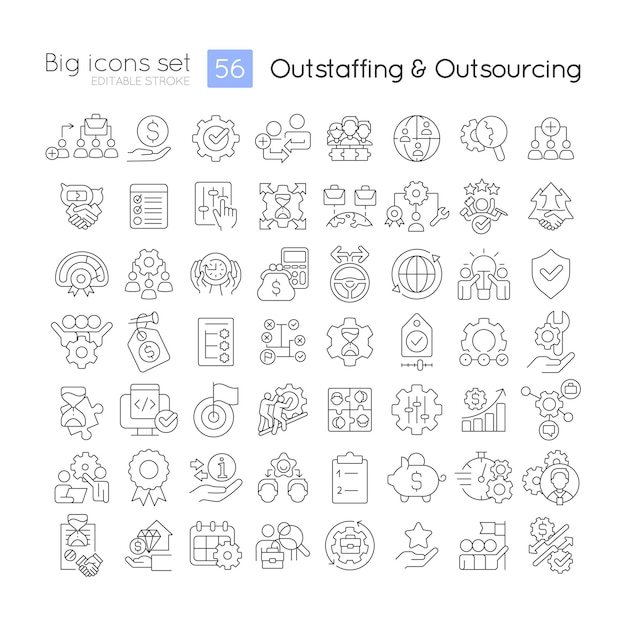 Managing contract workers linear icons set