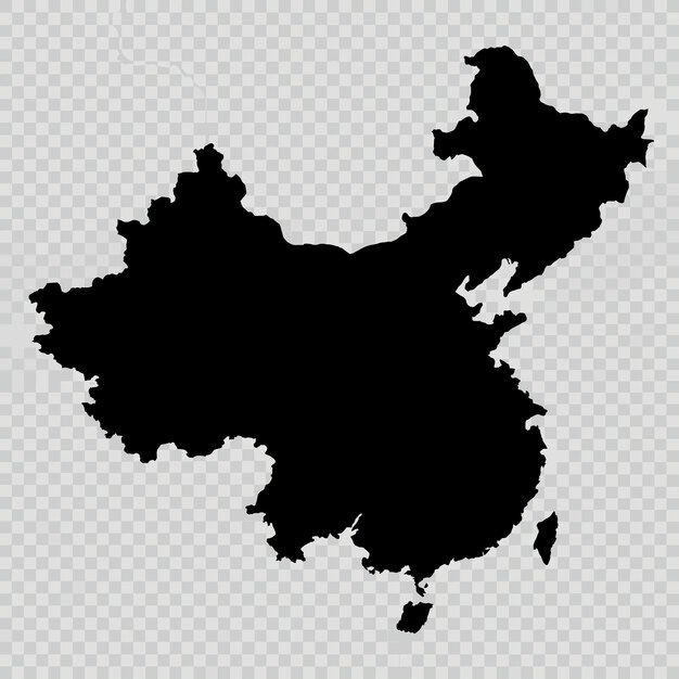 Vector map of china black map on a transparent background alpha channel transparency simulation in png
