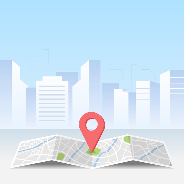 Vector map pin location with city background navigating the city with pins