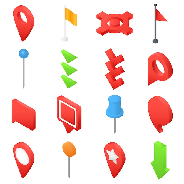 Vector map pointer pin arrow icons set