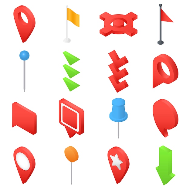 Map pointer pin arrow icons set