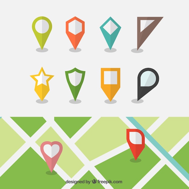 Vector map with different locators set in flat design