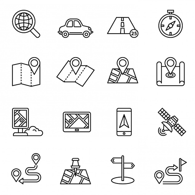 Maps, location and navigation icon set.