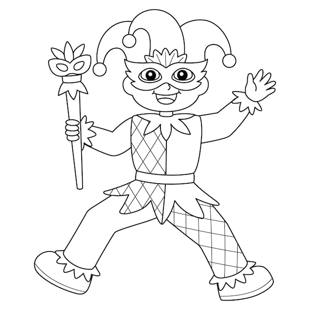 Mardi Gras Jester Boy Isolated Coloring Page