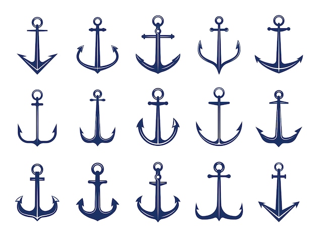 Marine anchor icons.  of navy symbols anchors ship or boat.  marine retro logotypes template