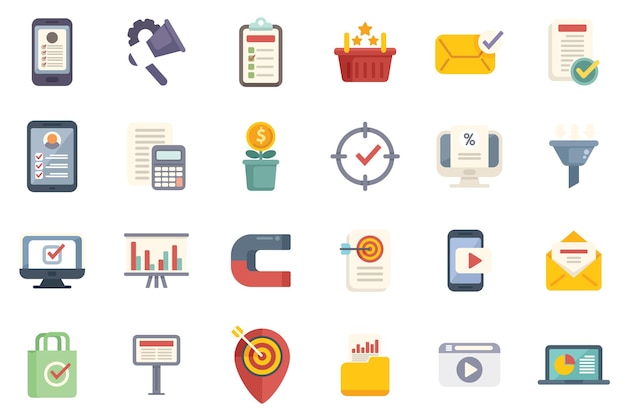 Marketing filled icons set flat vector Direct sales