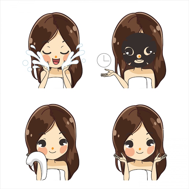 Vector mask sheet treatment take by cute girls.