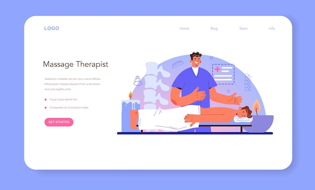 Vector masseur web banner or landing page massage back treatment