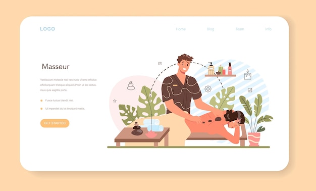 Vector masseur web banner or landing page. spa procedure in beauty salon