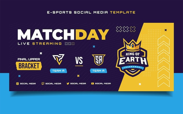 Vector match day e-sports gaming banner template for social media flyer with logo