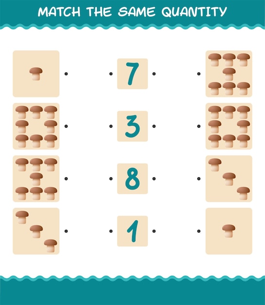 Match the same quantity of mushroom. Counting game. Educational game for pre shool years kids and toddlers