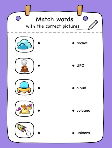 Vector match words with the correct pictures illustration vector