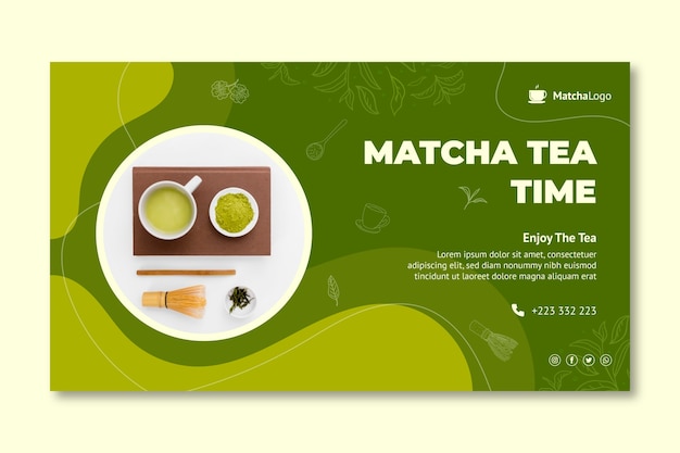 Matcha tea horizontal banner template