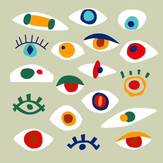 Vector matisse style geometric and organic paper cut eye shapes vector abstract modern elements for