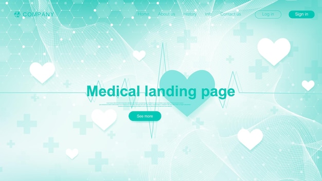 Vector medical landing page template design. abstract health care banner template. asbtract scientific background with hexagons. innovation pattern. vector illustration.