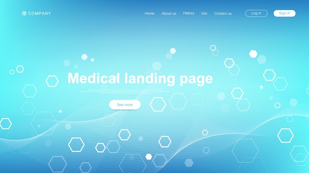 Vector medical landing page template design. abstract health care banner template. asbtract scientific background with hexagons. innovation pattern. vector illustration.