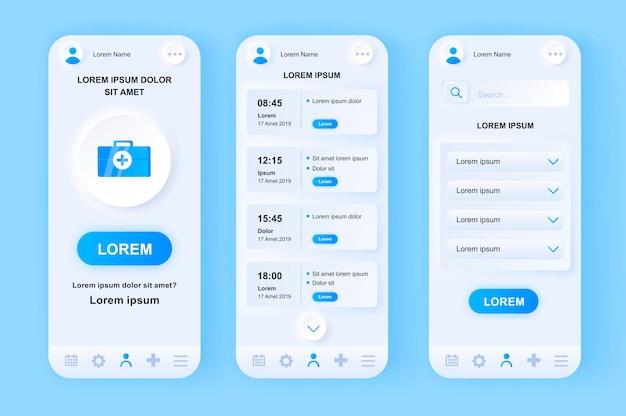 Medical services modern neumorphic design UI mobile app