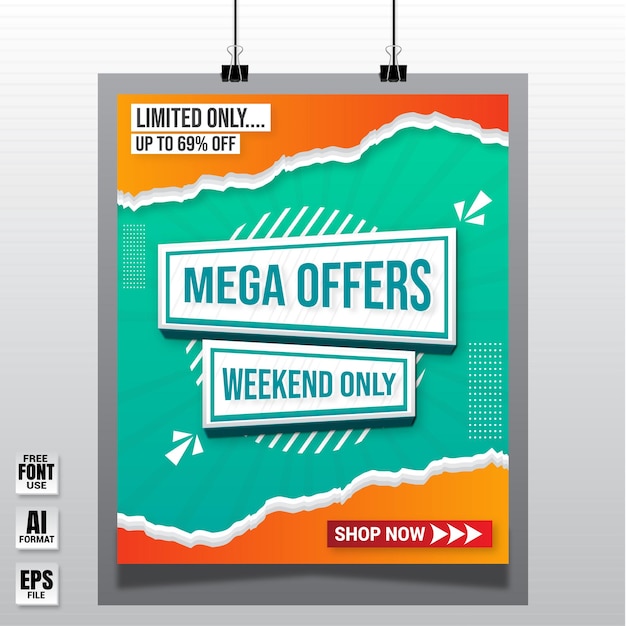 Vector mega offers poster promotion banner paper template design