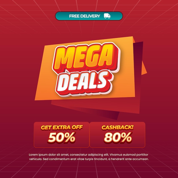 Vector mega sale discount deals editable text with red gradient red orange badge label banner