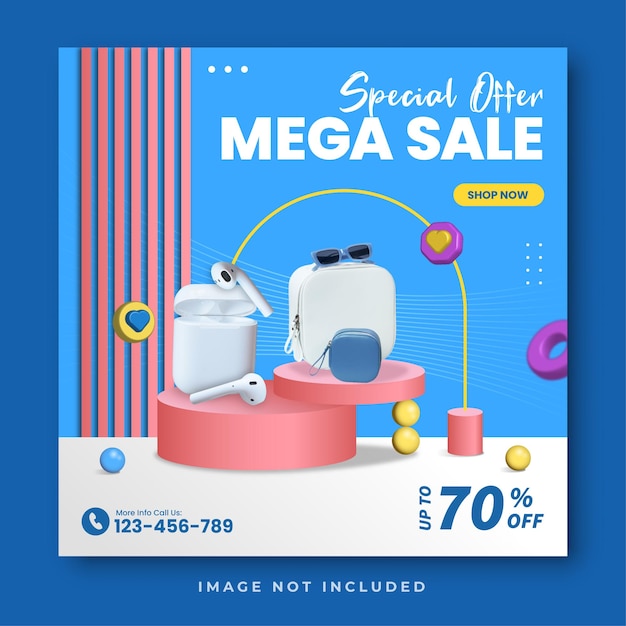 Vector mega sale social media post template