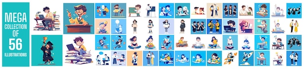 Vector mega set of 56 concept illustrations with an educational theme used for social media marketing