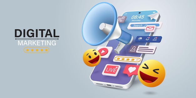 Vector megaphone on mobile phone announce promotional advertisementsdigital marketing through mobile app