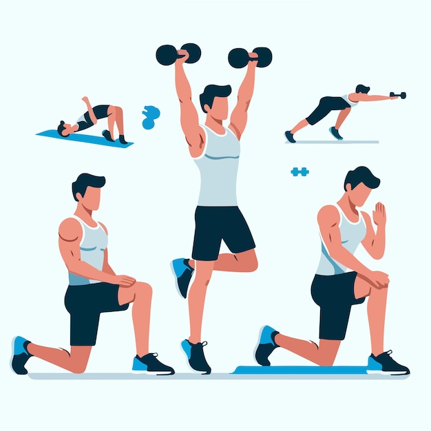 Vector men are at the gym with a flat design style