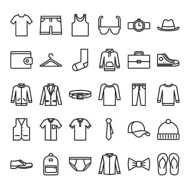 Vector men fashion outline icon set