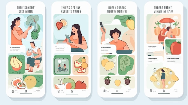 Vector men and women diet plan vector illustrations set