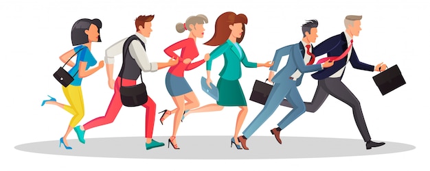 Men and women running in the same direction to work