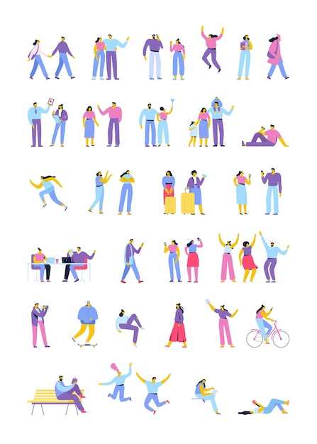 Men and women silhouettes.  Crowd, city life. Different people. Flat vector characters isolated