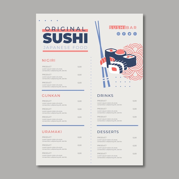 Menu template for sushi restaurant