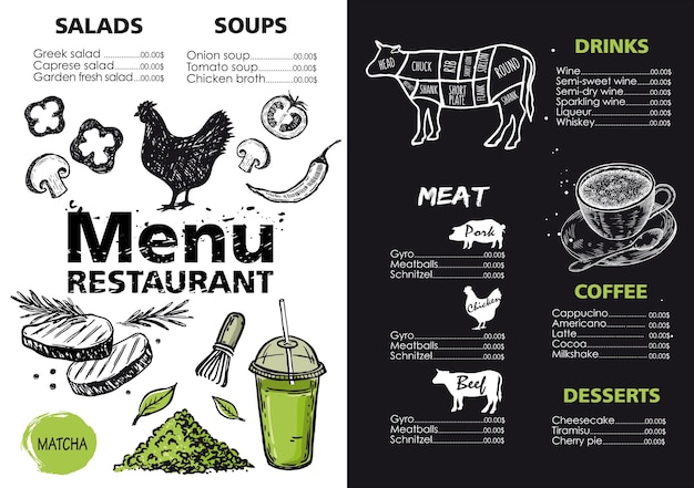 Menu Vector hand drawn illustration Design template