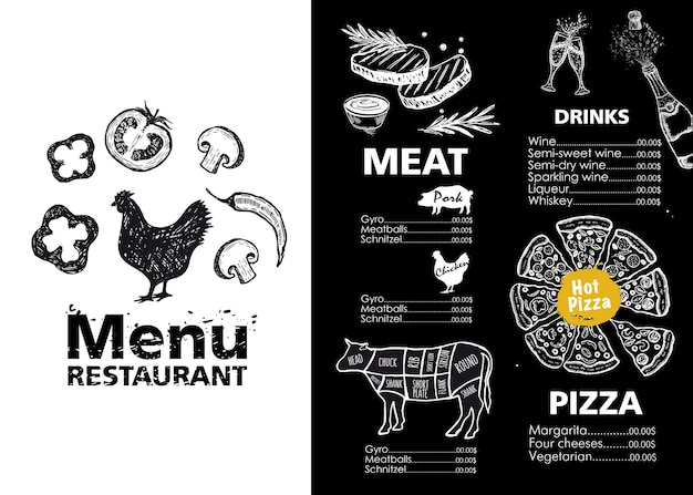 Menu Vector hand drawn illustration Design template