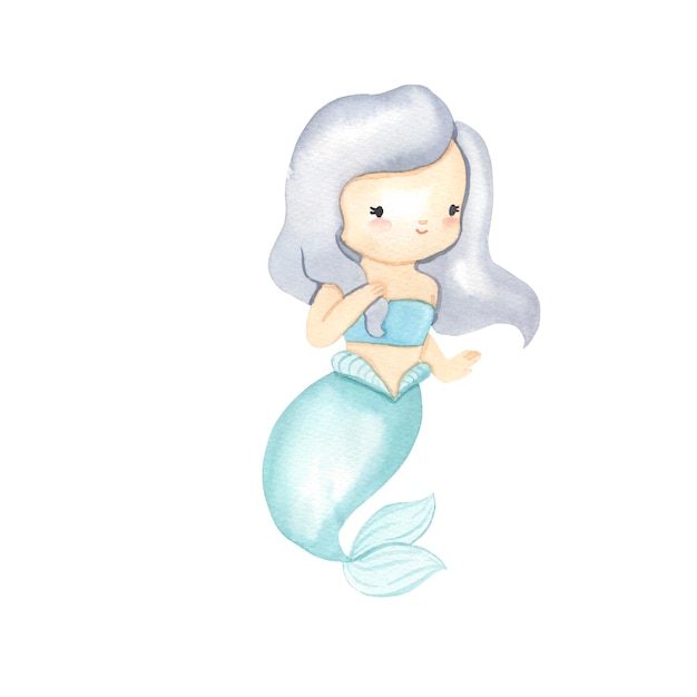 Mermaid watercolor illustration for kids