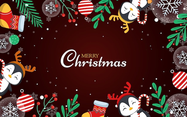 Merry Christmas Background with Penguin