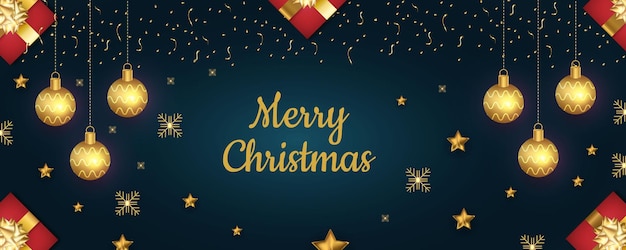 Merry christmas Gold and Red Color Banner Design