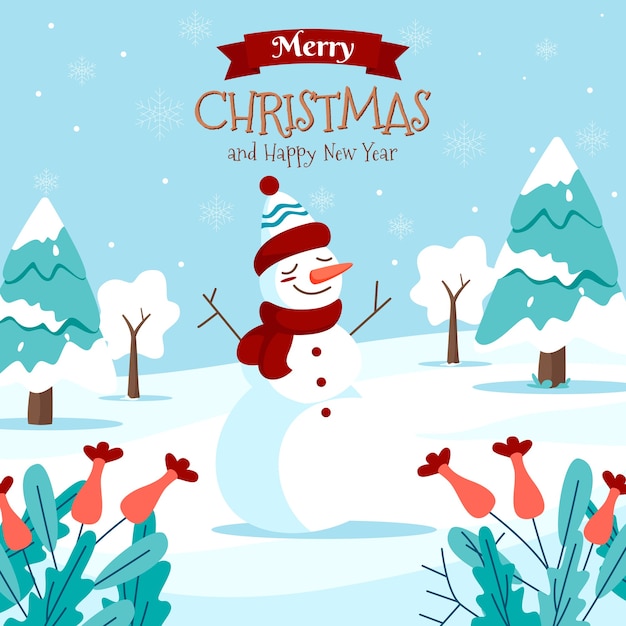 Merry christmas greeting card with snowman