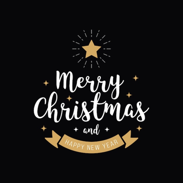 Merry christmas greeting text gold black background