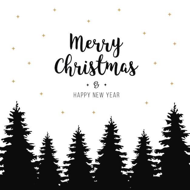 Merry christmas greetings trees silhouette isolated background