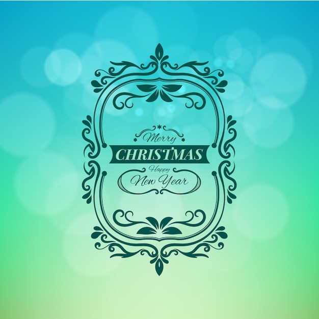 Merry christmas and happy new year vector illustration isolated on green blurred background