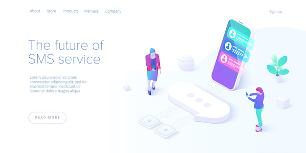 Vector messaging service concept in isometric style