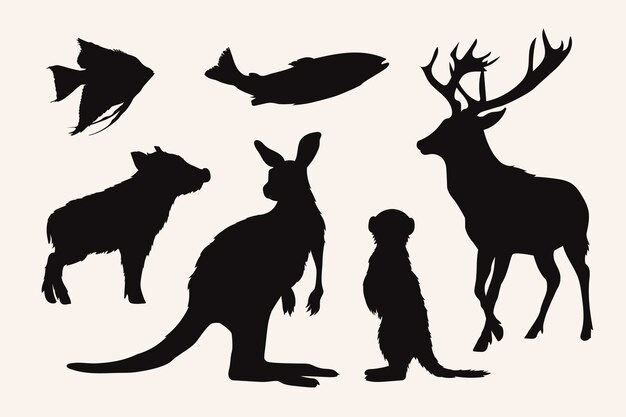 Vector met de hand getekende silhouet van wilde dieren