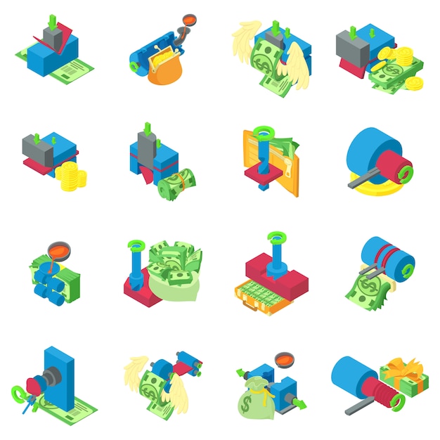 Metal extraction icons set, isometric style