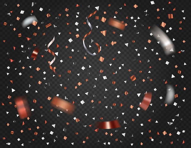 Metallic confetti on dark background.