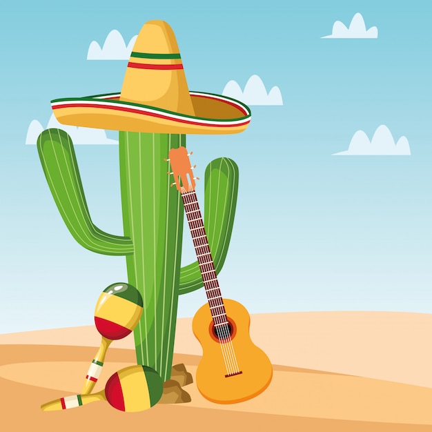 Mexican cactus maracas and guitar